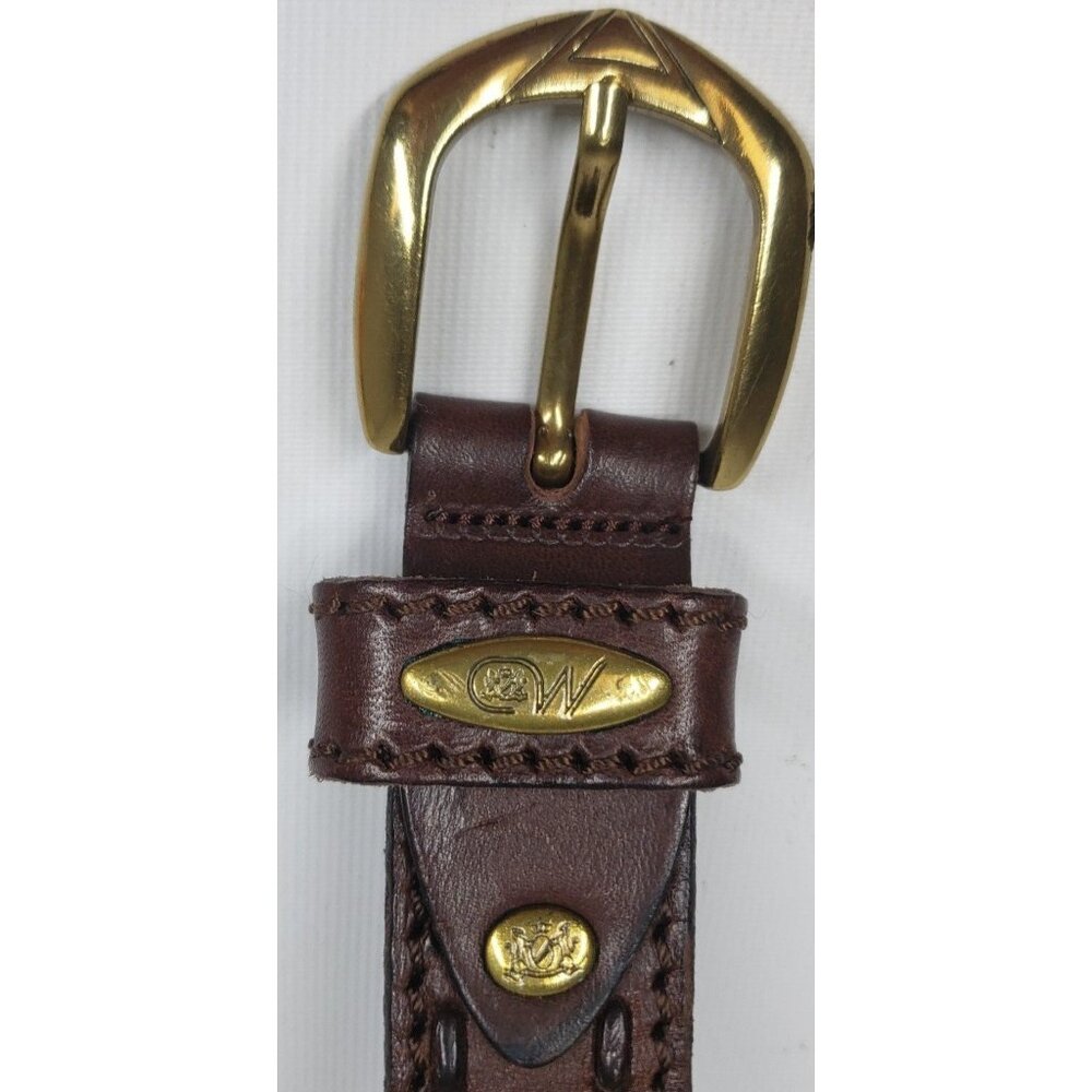 Fiori Leather Men's Belt Size 44 Width 1-1/8 Brown Leather Brass Buckle